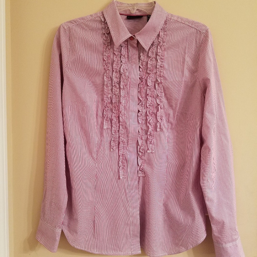 NY & Co Pink Striped Dress Shirt - Size Large